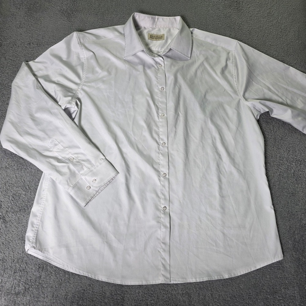 EQUOSS Womens XL Button Down Shirt White Long Sleeve Stretch Professional Blouse